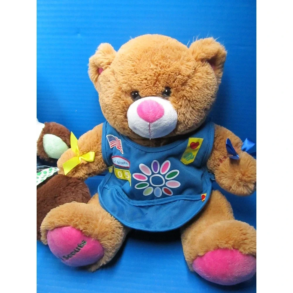 BUILD A BEAR  GIRL SCOUT Lot of 2 Bears w/Outfits Plush Thin Mint & 100th Anniv